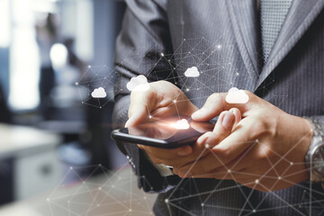 The concept of cloud solutions in the business digital network.