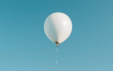Obraz premium White party balloon floats against a clear blue sky. Simple, minimalist image with a light and airy feel. The balloon is centered, and the background is unblemished
