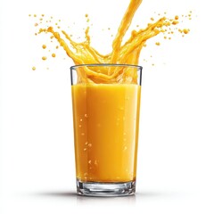 Orange juice splash in glass isolated on white background