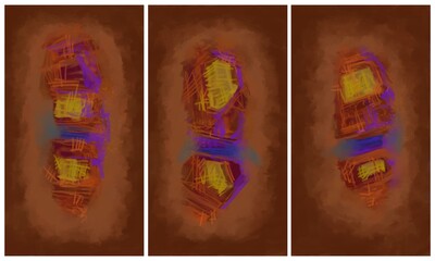 Interior abstract triptych wall. Painted on a tablet.