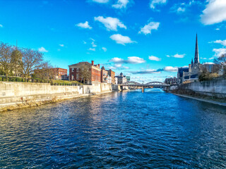Aerial view of downtown Cambridge, Ontario a south western area outside on Toronoto Canada in the Kitchener-Waterloo Region