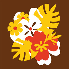 Abstract Tropical Flower and Leaf Design in Yellow and Red