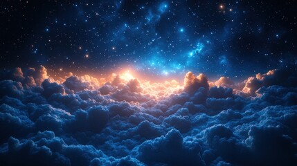 Fototapeta premium Colors blend as clouds shimmer in dusk, revealing the beauty of a starlit cosmos