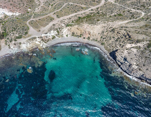 Aerial view of the snorkel area in Cabo de Gata, a natural area of ​​semi-desert character and volcanic past