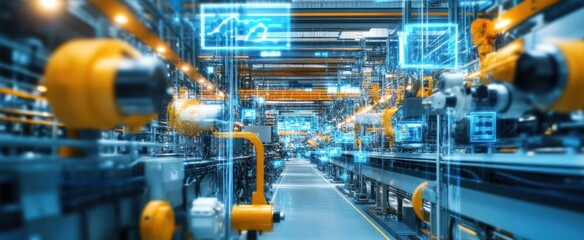 Industrial manufacturing facility displaying integrated data with automated processes