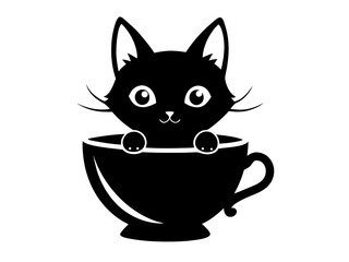 Cute Kitten Inside a Tea Cup Silhouette Vector | Adorable Kitten SVG Icon