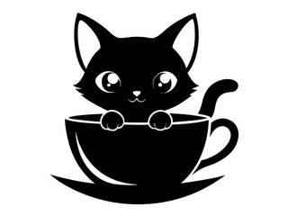 Cute Kitten Inside a Tea Cup Silhouette Vector | Adorable Kitten SVG Icon