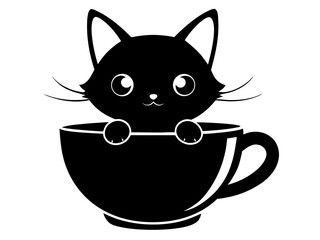 Cute Kitten Inside a Tea Cup Silhouette Vector | Adorable Kitten SVG Icon