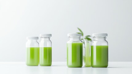 Fresh Green Juice in Glass Bottles