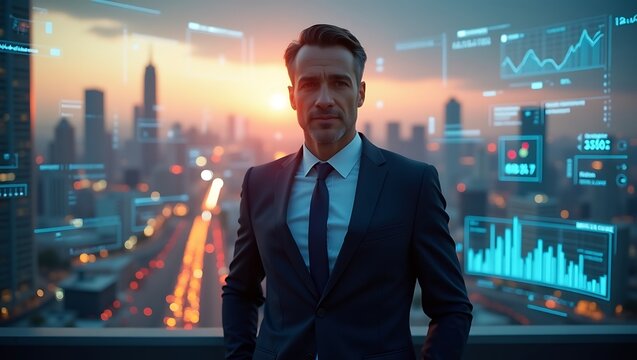 Business leader cityscape modern office professional
