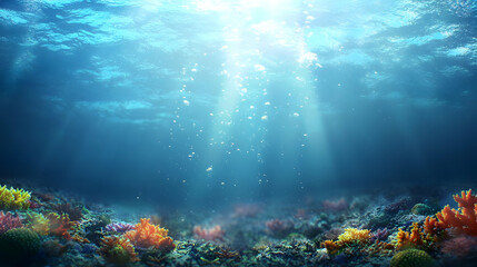 Naklejka premium Stunning Underwater Coral Reef Scene With Sunlight