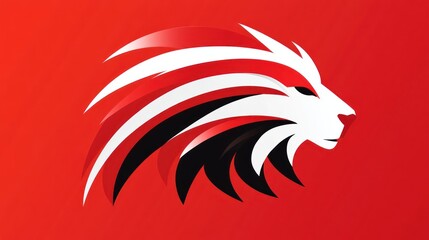 A striking lion head design in red and black, symbolizing power and bravery