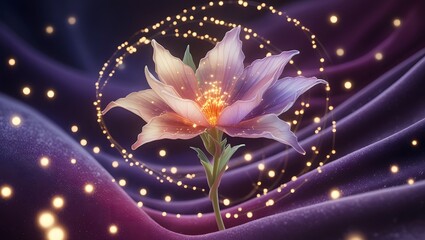 Beautiful glowing flower with radiant center and delicate shimmering effects