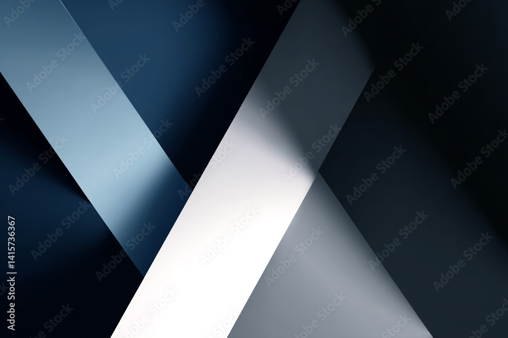 Poster Abstract image with intersecting diagonal planes in shades of blue, gray, and white, creating a modern and minimalist design, suitable for a background or presentation
