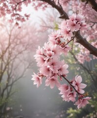 Obraz premium Soft pink sakura petals descending against a blurry spring scene , cherry blossom petal, spring, nature background