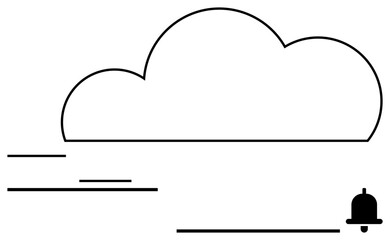 Cloud outline with notification bell and dashed lines suggesting connectivity, updates, and alerts. Ideal for communication, cloud storage, networking, technology, updates, reminders flat simple