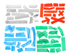 Pieces of different adhesive tapes isolated on white, set