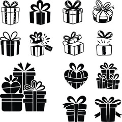 Gift with Bow Doodle Sketch | Present Outline Silhouette Set Hand Drawn Gift Box Outline | Bow & Ribbon Silhouette Collection


