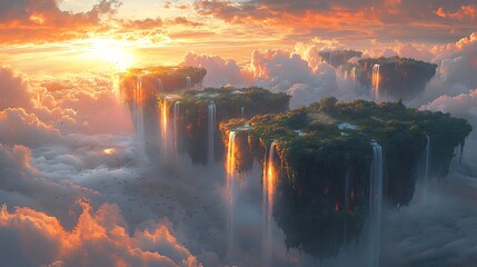 Islands sunrise floating magical waterfalls high resolution photo