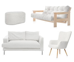 Different white furniture isolated on white, set