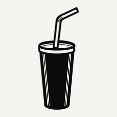 Takeaway Drink Cup Icon with Straw for Cold Beverage Illustration