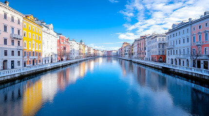 Obraz premium Colorful European city canal reflections on a sunny day