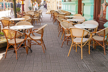 empty cafe on the street early in the morning