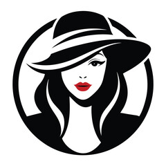 Elegant Woman in Black Hat Red Lips Fashion Icon