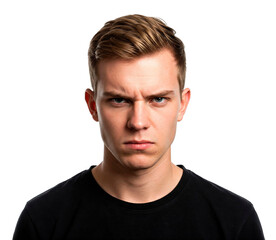 Obraz premium Serious young man scowling with an angry expression. cut out