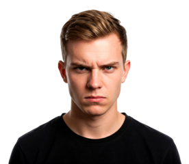Serious young man scowling with an angry expression. cut out