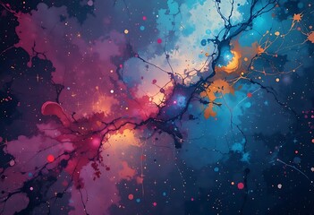 Abstract cosmic background, nebulous watercolor with starry details artwork