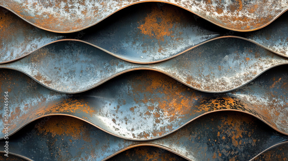 Aufkleber metal ribbon waves with rust texture showcase industrial charm generative ai