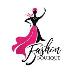 Elegant Fashion Boutique Logo Design with Woman in Dress