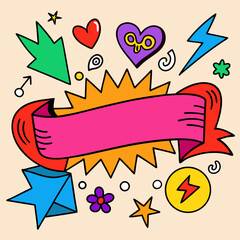 Colorful Doodle Banner, Blank Space, Retro