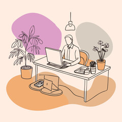 Worker in office in minimalist style