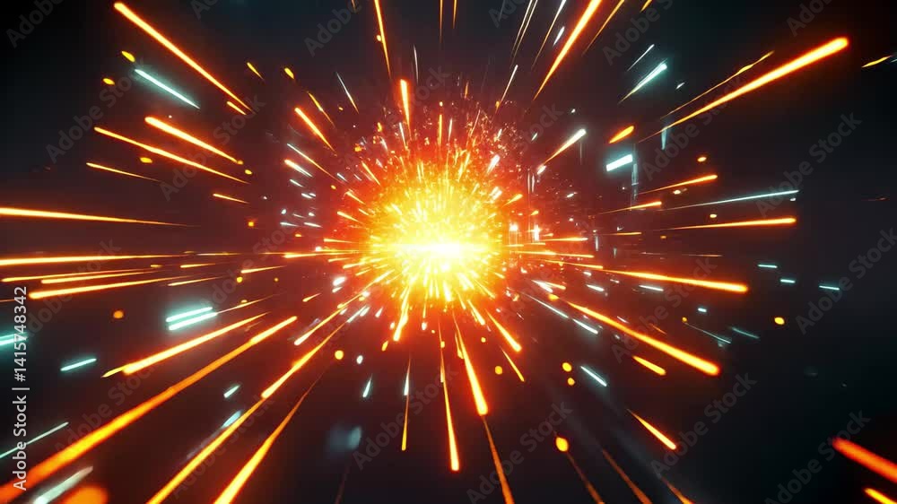 Leinwandbilder Neon glowing futuristic particles create dynamic movement in a digital abstract space, Neon glowing futuristic polygonal particles abstract hi-tech motion background