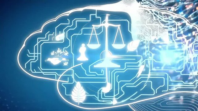 Forming Digital Brain with Internal Moral Compass - Ethical AI Visualization.
Ideal for presentations and content exploring AI governance, machine ethics, responsible innovation, etc.