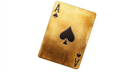 A shiny golden ace of spades playing card isolated on a white background, perfect for games and cards themes.