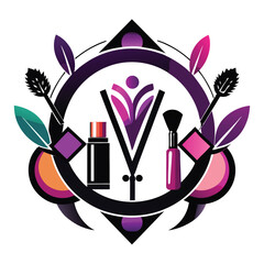 Stylish Beauty Salon Logo with Makeup and Scissors