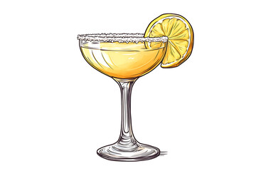 Yellow Cocktail in Coupe Glass Lemon Garnish Sugar Rim,