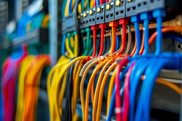 Fototapeta premium A certified electrician wiring a new home electrical system, focusing on safety standards