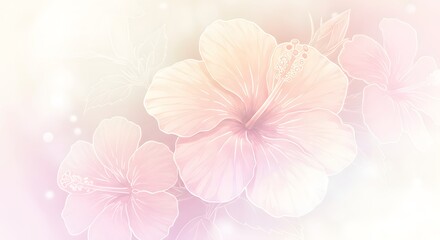 Floral Illustration of Light Pink Hibiscus Flowers