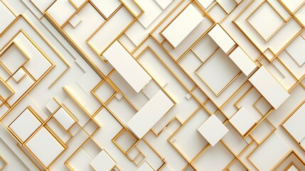 Abstract geometric background with overlapping white rectangles outlined in gold. Luxurious, modern, and intricate pattern for sophisticated design concepts.
