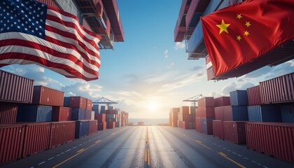 USA and China Trade Tension Concept with Containers