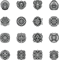 Set of Glyph Style Mayan Mythology Icons 


