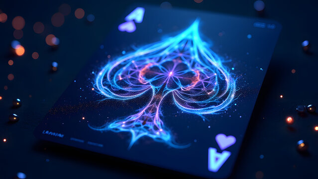 AI-generated ace card with evolving fractal patterns and neural network visuals in electric blue/purple. Ultra-HD machine learning art.