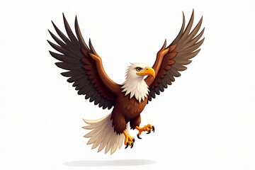 Cartoon eagle with majestic mood, showcasing dynamic flight against a simple background.