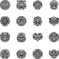Collection of Ancient Mayan Symbols Glyph Icons 

