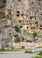 Ruins Myra Ancient City in Demre to Antalya, archaeology landmarks of Turkey. Remains of theatre in Myra, Greco-Roman ancient city in Antalya, Turkey.