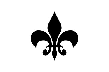 Black fleur-de-lis symbol on a white background representing heritage and tradition